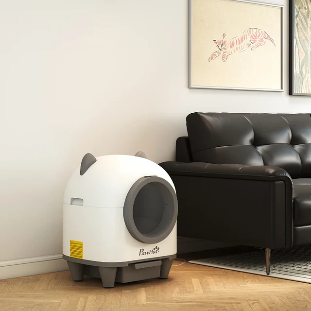 Caixa de Areia Autolimpante para Gatos 80L com Eliminação de Odores e Controlo por APP 55,5x51x60 cm Branco