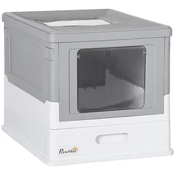 Caixa de Areia para Gatos Dobrável Caixa de Areia para Gatos Fechada com Bandeja Removível e Pá 47,5x35,5x36,7cm Cinza