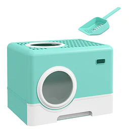 Caixa de Areia para Gatos com Pá Bandeja Removível 2 Portas Entrada Frontal e Saída Superior 52x41x38,5 cm Verde