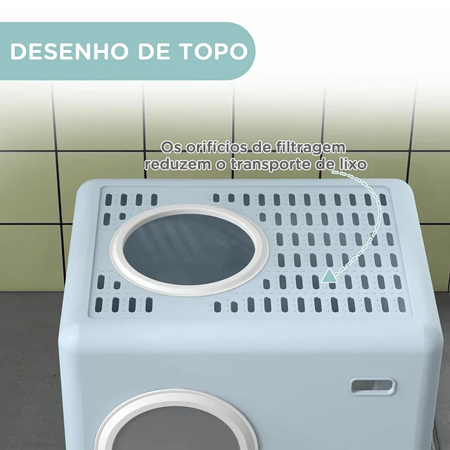 Caixa de Areia para Gatos com Pá Bandeja Removível 2 Portas Entrada Frontal e Saída Superior 52x41x38,5 cm Azul Claro