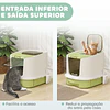 Caixa de Areia para Gatos Fechada com Entrada Frontal Saída Superior Tampa Amovível Bandeja e Pá 40,5x52,5x42,5 cm Verde