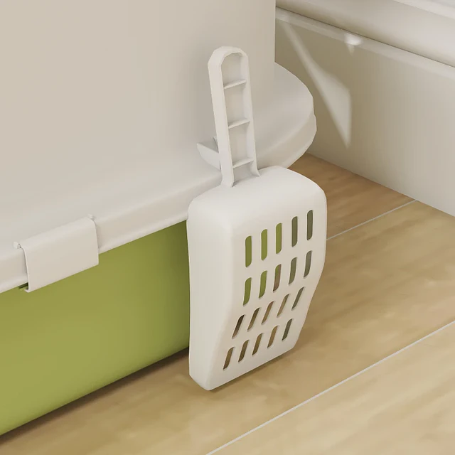 Caixa de Areia para Gatos Fechada com Entrada Frontal Saída Superior Tampa Amovível Bandeja e Pá 40,5x52,5x42,5 cm Verde