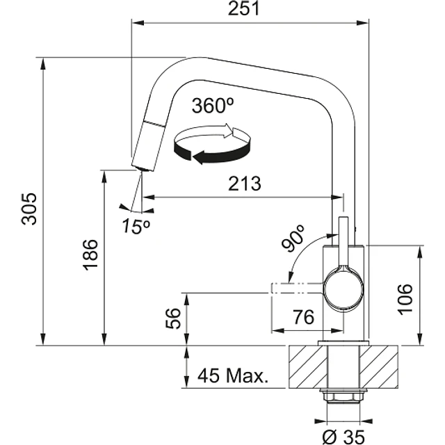 Misturadora Lina U duche Black Matt