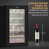 Cave de Vinho para 24 Garrafas 65L com Luz LED Interior Ecrã Tátil Digital Contolo de Temperatura Porta de Vidro e 5 Prateleiras Preto