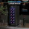 Cave de Vinhos 12 Garrafas com Dupla Refrigeração Termoelétrica Temperatura Ajustável 8-18℃ Porta de Vidro Anti-UV Ecrã LED Luz Interior Preto