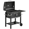Barbecue a Carvão com Rodas Tampa Grelhas de Aço Inoxidável Termômetro Bandeja Lateral e Prateleira 113x65x108 cm Preto