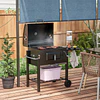 Barbecue a Carvão com Rodas Tampa Grelhas de Aço Inoxidável Termômetro Bandeja Lateral e Prateleira 113x65x108 cm Preto