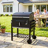 Barbecue a Carvão com Rodas Tampa Grelhas de Aço Inoxidável Termômetro Bandeja Lateral e Prateleira 113x65x108 cm Preto
