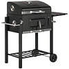 Barbecue a Carvão com Rodas Tampa Grelhas de Aço Inoxidável Termômetro Bandeja Lateral e Prateleira 113x65x108 cm Preto