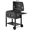 Barbecue a Carvão com Rodas Tampa Grelhas de Aço Inoxidável Termômetro Bandeja Lateral e Prateleira 113x65x108 cm Preto