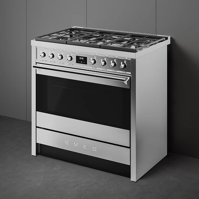 Fogão | 90x60 cm | Nº de fornos com etiqueta energética: 1 | Placa a gás | Classica | Aço inox | A+ | Programa de limpeza VaporClean | Pirolítica | 115 l A90G001PX