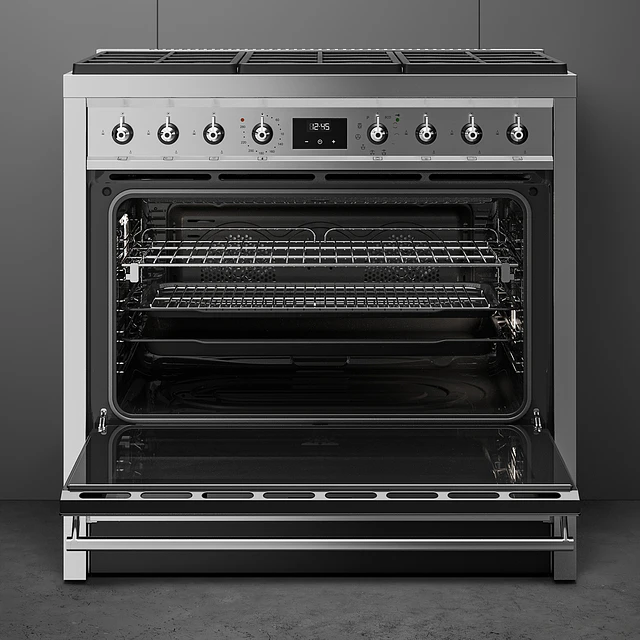 Fogão | 90x60 cm | Nº de fornos com etiqueta energética: 1 | Placa a gás | Classica | Aço inox | A+ | Programa de limpeza VaporClean | Pirolítica | 115 l A90G001PX
