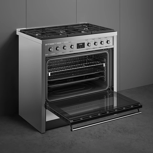 Fogão | 90x60 cm | Nº de fornos com etiqueta energética: 1 | Placa a gás | Classica | Aço inox | A+ | Programa de limpeza VaporClean | Pirolítica | 115 l A90G001PX