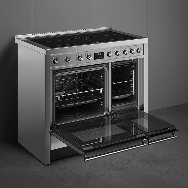 Fogão, 100x60 cm, Nº de fornos com etiqueta energética: 2, Placas de Indução, Classica, Aço inox, A, Programa de limpeza VaporClean, Pirolítica, 70 L, A10I002PTX