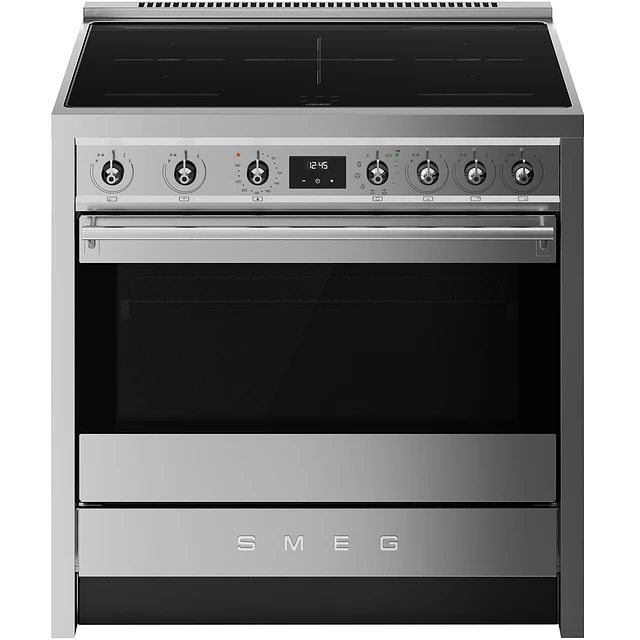 Fogão, 90x60 cm, Nº de fornos com etiqueta energética: 1, Placas de Indução, Classica, Aço inox, A+, Programa de limpeza VaporClean, Pirolítica | 115 L, A90I001PX 