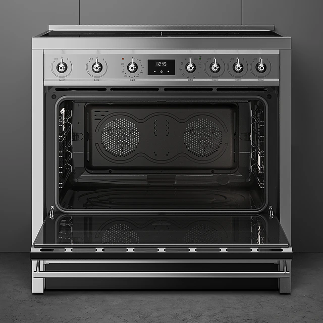 Fogão, 90x60 cm, Nº de fornos com etiqueta energética: 1, Placas de Indução, Classica, Aço inox, A+, Programa de limpeza VaporClean, Pirolítica | 115 L, A90I001PX 