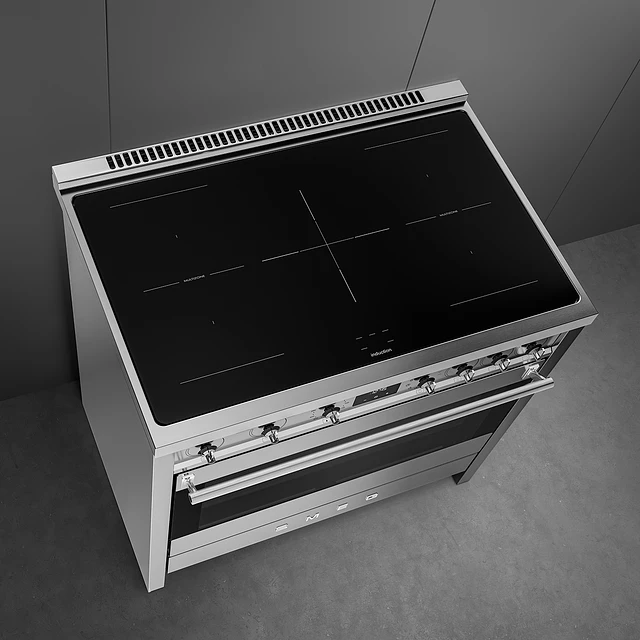 Fogão, 90x60 cm, Nº de fornos com etiqueta energética: 1, Placas de Indução, Classica, Aço inox, A+, Programa de limpeza VaporClean, Pirolítica | 115 L, A90I001PX 