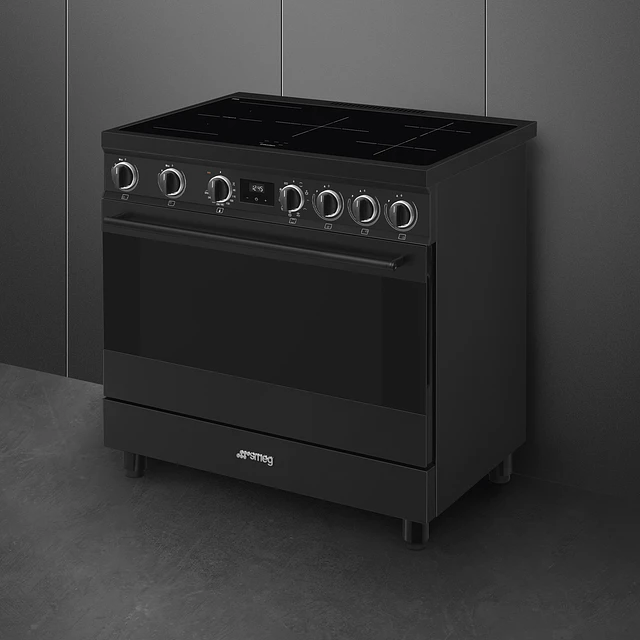 Fogão, 90x60 cm, Nº de fornos com etiqueta energética: 1, Placas de Indução, Classica, Preto Mate, A, Programa de limpeza VaporClean, 115 L, C91IEA2