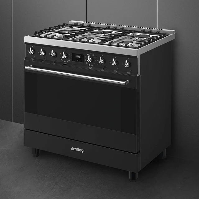 Fogão, 90x60 cm, Nº de fornos com etiqueta energética: 1, Placa a gás, Classica, Preto Mate, A, Sistema de limpeza com painéis catalíticos, 115 L, C95GMCMB2 