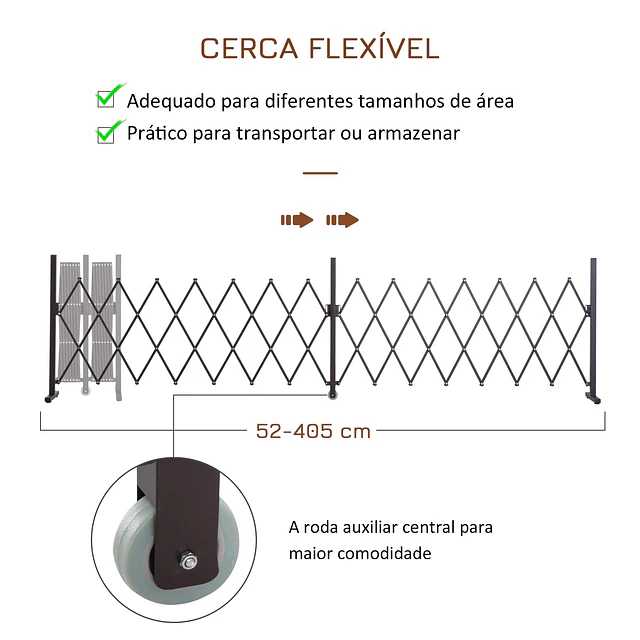 Cerca de Jardim de Liga de Alumínio Vedação Metálica Extensível com Rodas para Decoração 405x31x103,5 cm Marrom Escuro