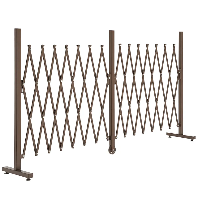 Cerca de Jardim de Liga de Alumínio Vedação Metálica Extensível com Rodas para Decoração 405x31x103,5 cm Marrom Escuro