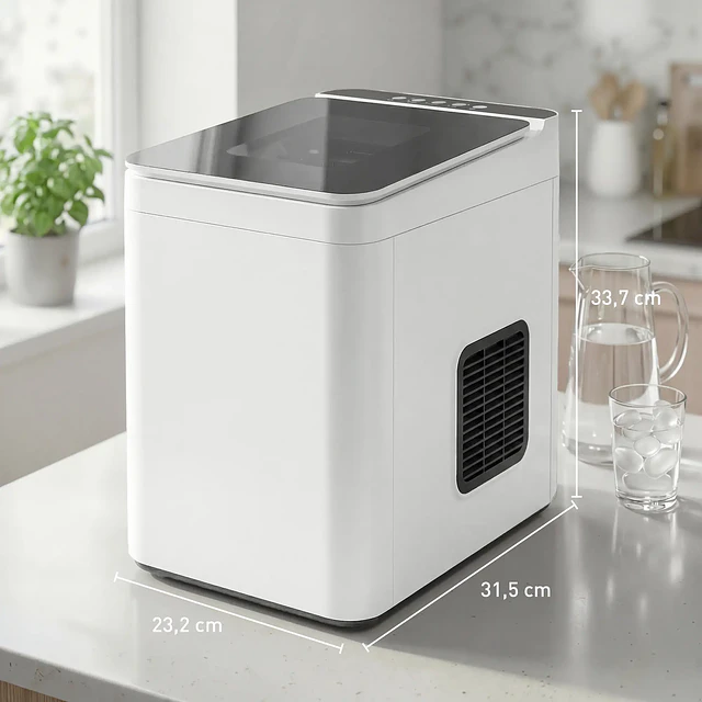Máquina de Gelo de Bancada Autolimpante Compacta com Pá e Cesto Branco