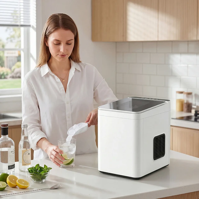 Máquina de Gelo de Bancada Autolimpante Compacta com Pá e Cesto Branco