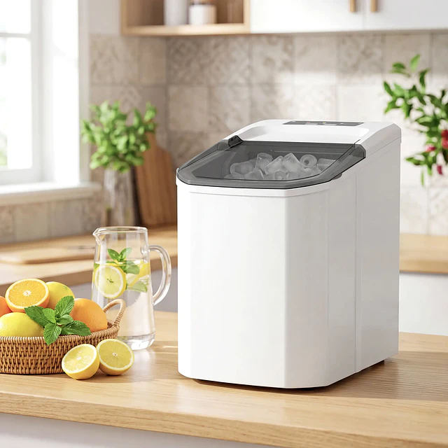 Máquina de Gelo Autolimpável 12 kg/24H 9 Cubos Prontos em 7 Minutos 2 Tamanhos de Gelo Depósito de 1,5L Branco