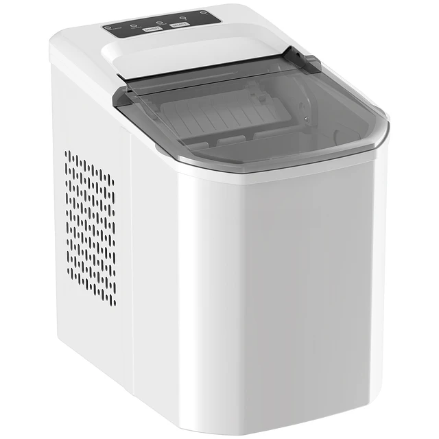 Máquina de Gelo Autolimpável 12 kg/24H 9 Cubos Prontos em 7 Minutos 2 Tamanhos de Gelo Depósito de 1,5L Branco
