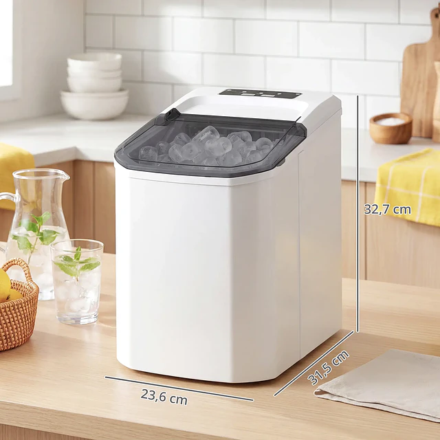 Máquina de Gelo Autolimpável 12 kg/24H 9 Cubos Prontos em 7 Minutos 2 Tamanhos de Gelo Depósito de 1,5L Branco