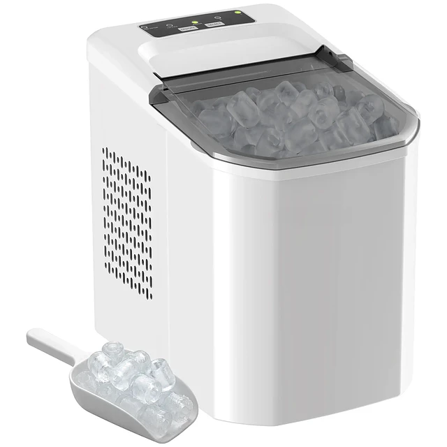 Máquina de Gelo Autolimpável 12 kg/24H 9 Cubos Prontos em 7 Minutos 2 Tamanhos de Gelo Depósito de 1,5L Branco