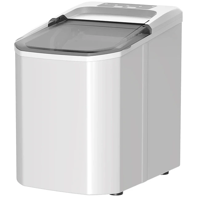 Máquina de Gelo Autolimpável 12 kg/24H 9 Cubos Prontos em 7 Minutos 2 Tamanhos de Gelo Depósito de 1,5L Branco