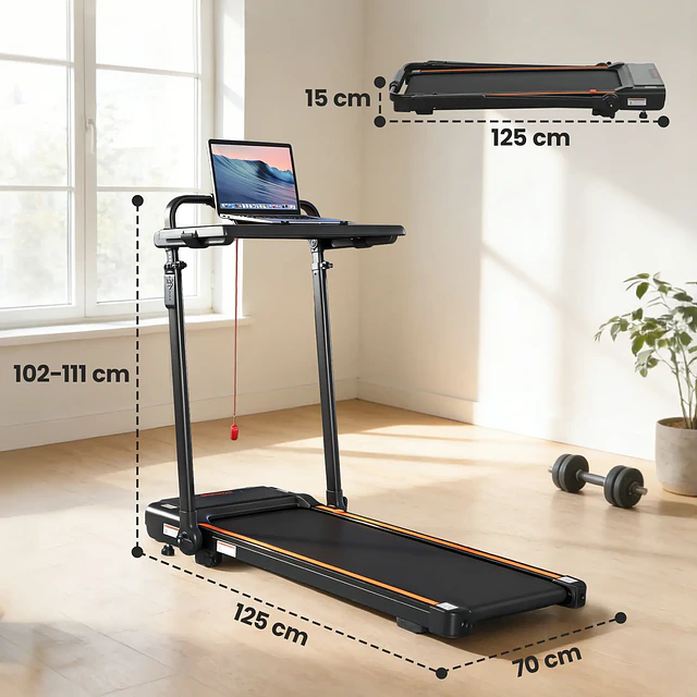 SPORTNOW Passadeira Dobrável Elétrica 2.5HP com Secretária Destacável e Guiador Ajustável em Altura 1-12 km/h Ecrã LED 125x70x102-111 cm Preto