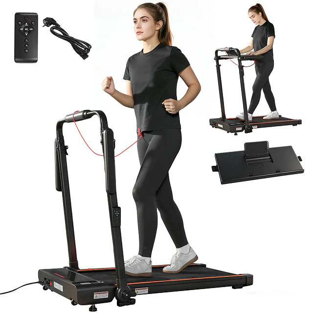 SPORTNOW Passadeira Dobrável Elétrica 2.5HP com Secretária Destacável e Guiador Ajustável em Altura 1-12 km/h Ecrã LED 125x70x102-111 cm Preto
