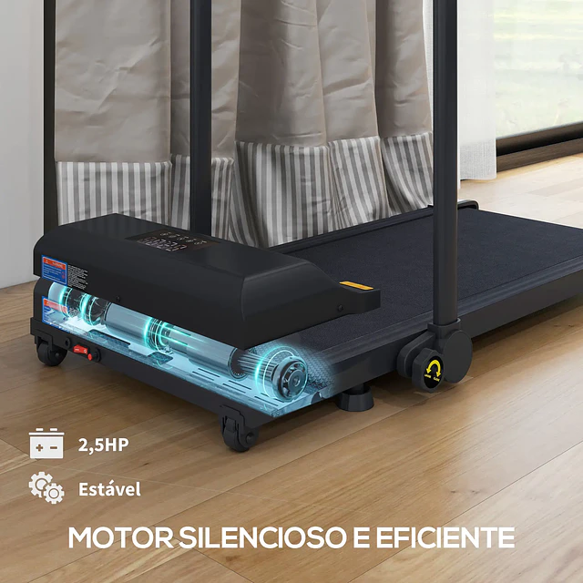 HOMCOM Passadeira 2 em 1 Passadeira com Guiador Dobrável 2,5 HP Velocidade Ajustável Máximo 10 km/h Passadeira Elétrica 130x59x96 cm Preto