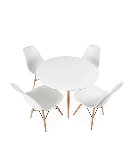 Comedor circular estilo Eames 100 cms + 4 Sillas Eames DSW blanco