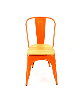 Silla Tolix Color Naranjo Asiento Madera