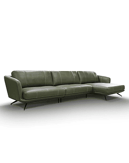 Sofá Chaise Verde 100% Cuero 2 Cuerpos