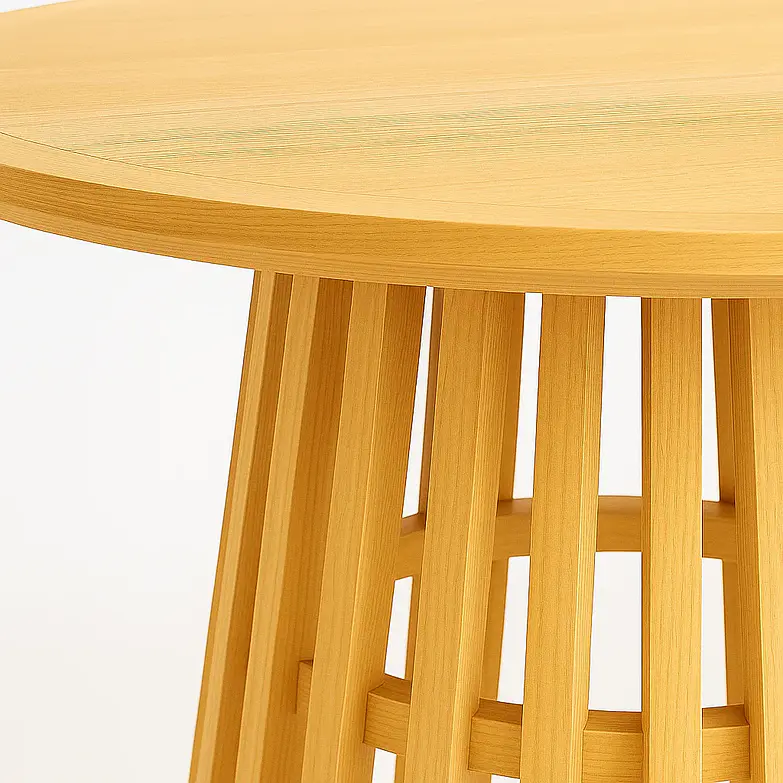 Mesa Redonda de 100 cm Madera Natural con Base Estilo Rejilla Reza Feiz 3
