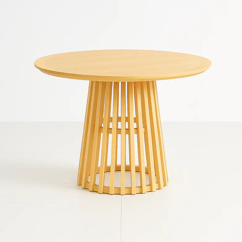 Mesa Redonda de 100 cm Madera Natural con Base Estilo Rejilla Reza Feiz 4