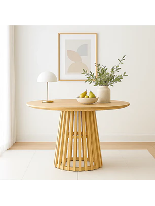 Mesa Redonda de 100 cm Madera Natural con Base Estilo Rejilla Reza Feiz