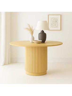 Mesa Redonda de 130 cm Madera Natural con Base Rejilla Cilindrica Reza Feiz 