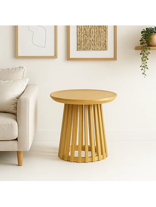 Mesa Redonda de Apoyo de 50 cm Madera Natural con Base Estilo Rejilla Reza Feiz 