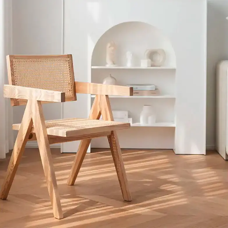 Silla Chandigarh Madera y Rattan - Natural 5