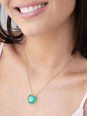 colar pingente coração pedra turmalina fusion