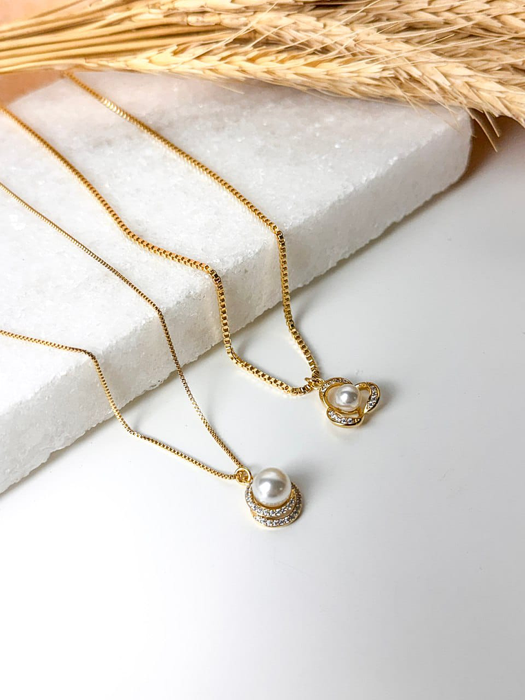 Colar com pingente pérola borda espiral zirconias 2