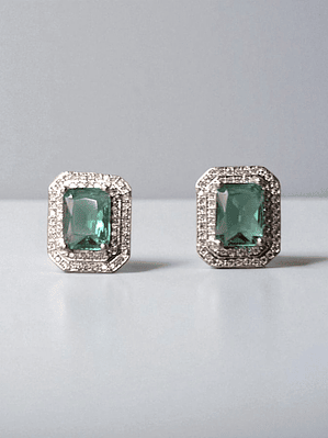 brinco quadrado pedra verde