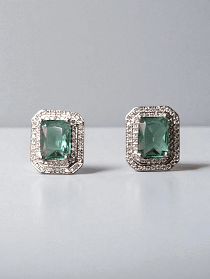 brinco quadrado pedra verde