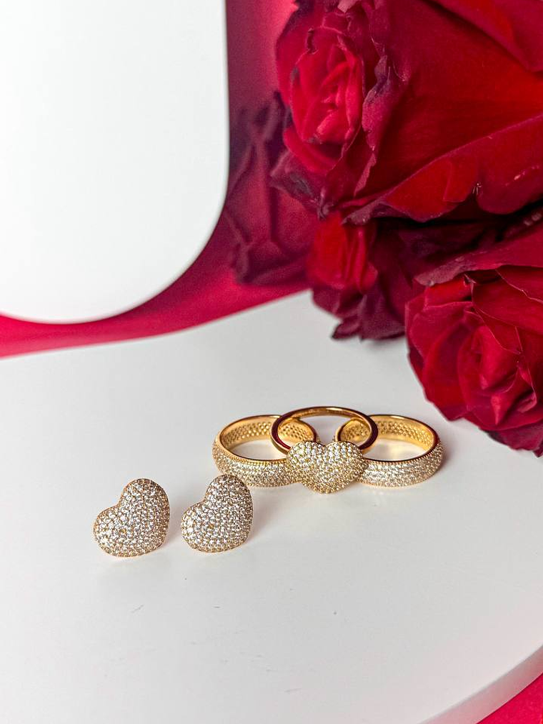 TRIO DE ANEIS CORAÇÃO CRAVEJADO 1