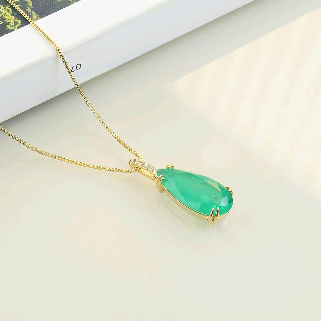 COLAR PINGENTE GOTA ESMERALDA COLOMBIANA 1
